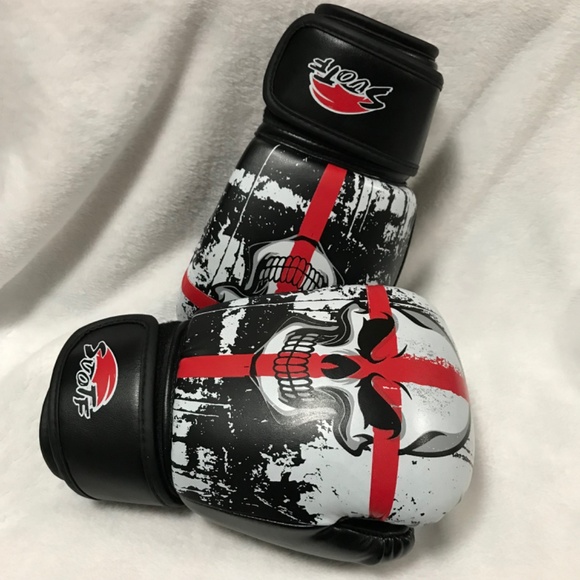 SUOTF 8OZ Boxing Bag Training Gloves Black/White/Red Skull Large Kids/Teens - Picture 5 of 5